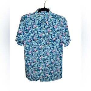 Vineyard Vines Boys Flamingo Whale Button Front Short Sleeve‎ Performance Shirt